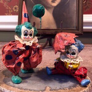 Papier Mache Vintage Mexico Clown Pair